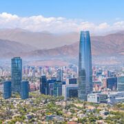 Santiago, Chile skyline backdropped by mountains on nice January day